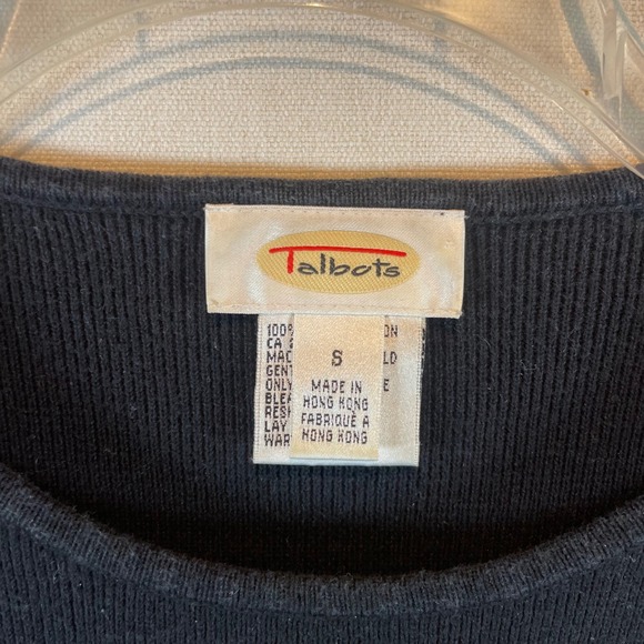 Talbots Black 100% Cotton Ribbed Short Sleeve Crew Neck Knit Top Small - Picture 7 of 8